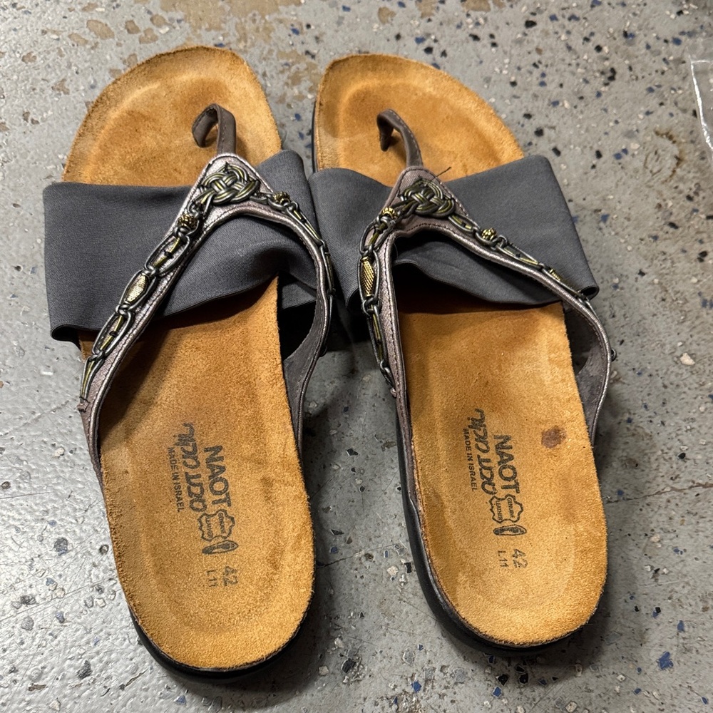 Naot Metallic Gray Sandals with Braided Straps size 42